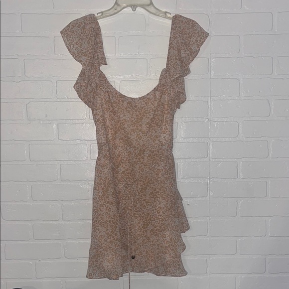 Twenty Ten Womens Mini Dress Pink and Beige Ruffle Sleeves Spring A-line Large - Picture 4 of 13